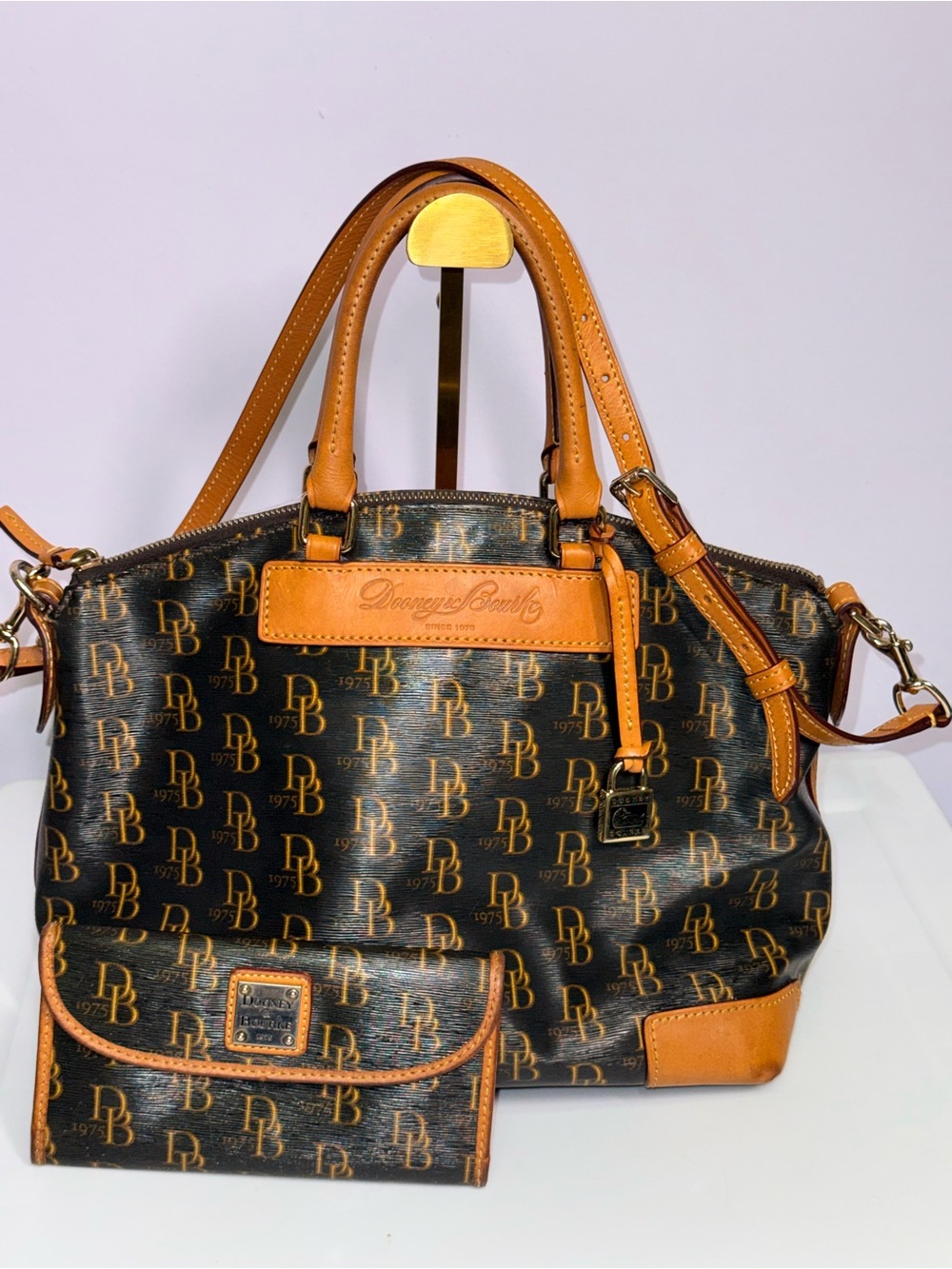 Dooney & Bourke Brown and Tan Logo Satchel with Wallet